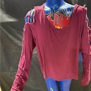 BONGO Women's Cold Shoulder Top - Deep Burgundy